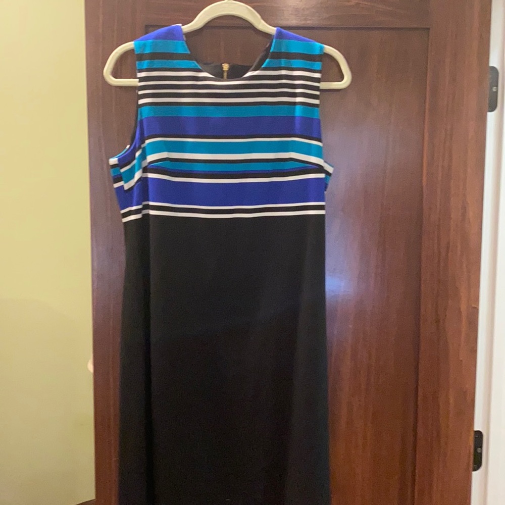 Blue black teal and white dress